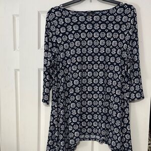 Navy and White Patterned Women's Top